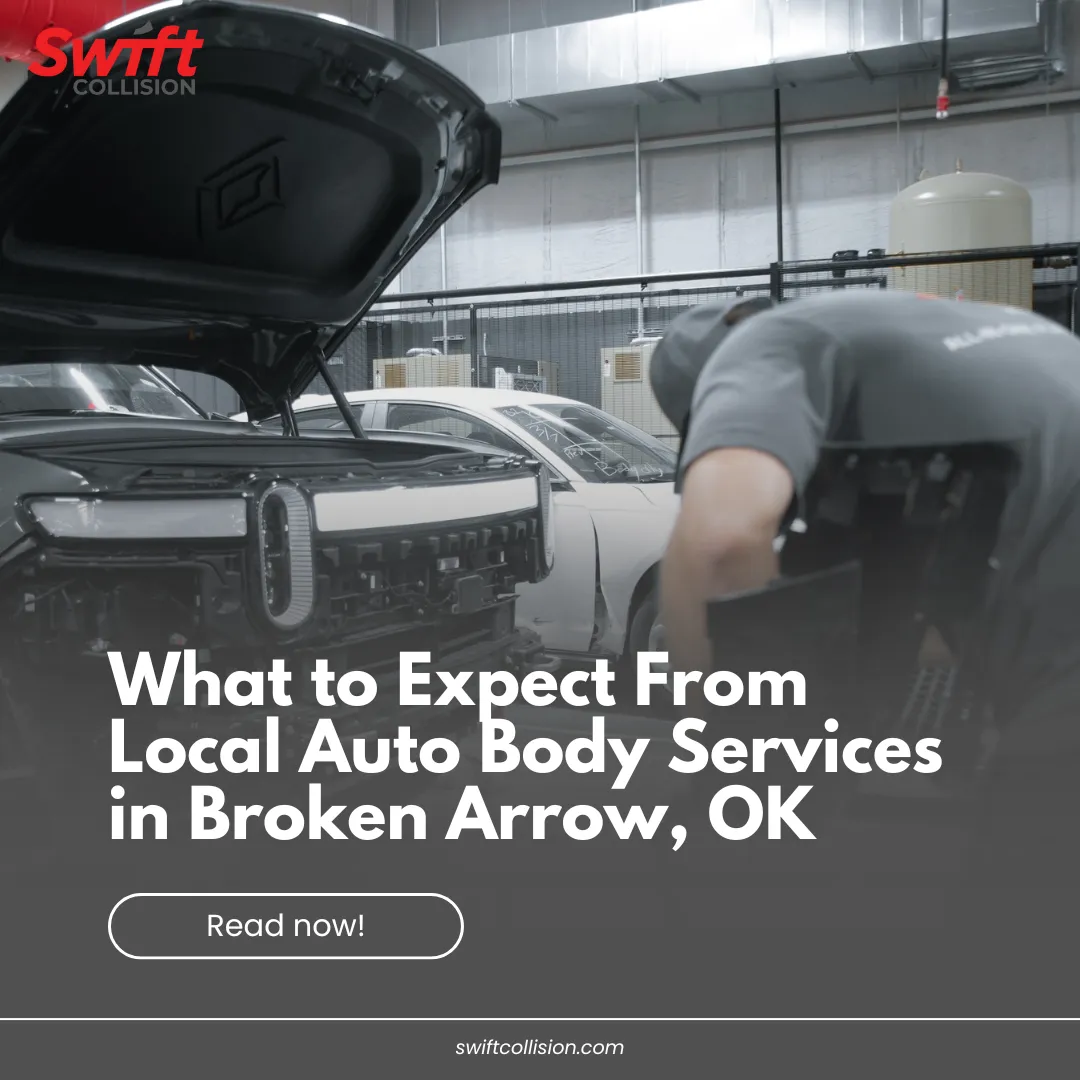 auto body repair technician repairing a EV at Swift Collision in Broken Arrow OK