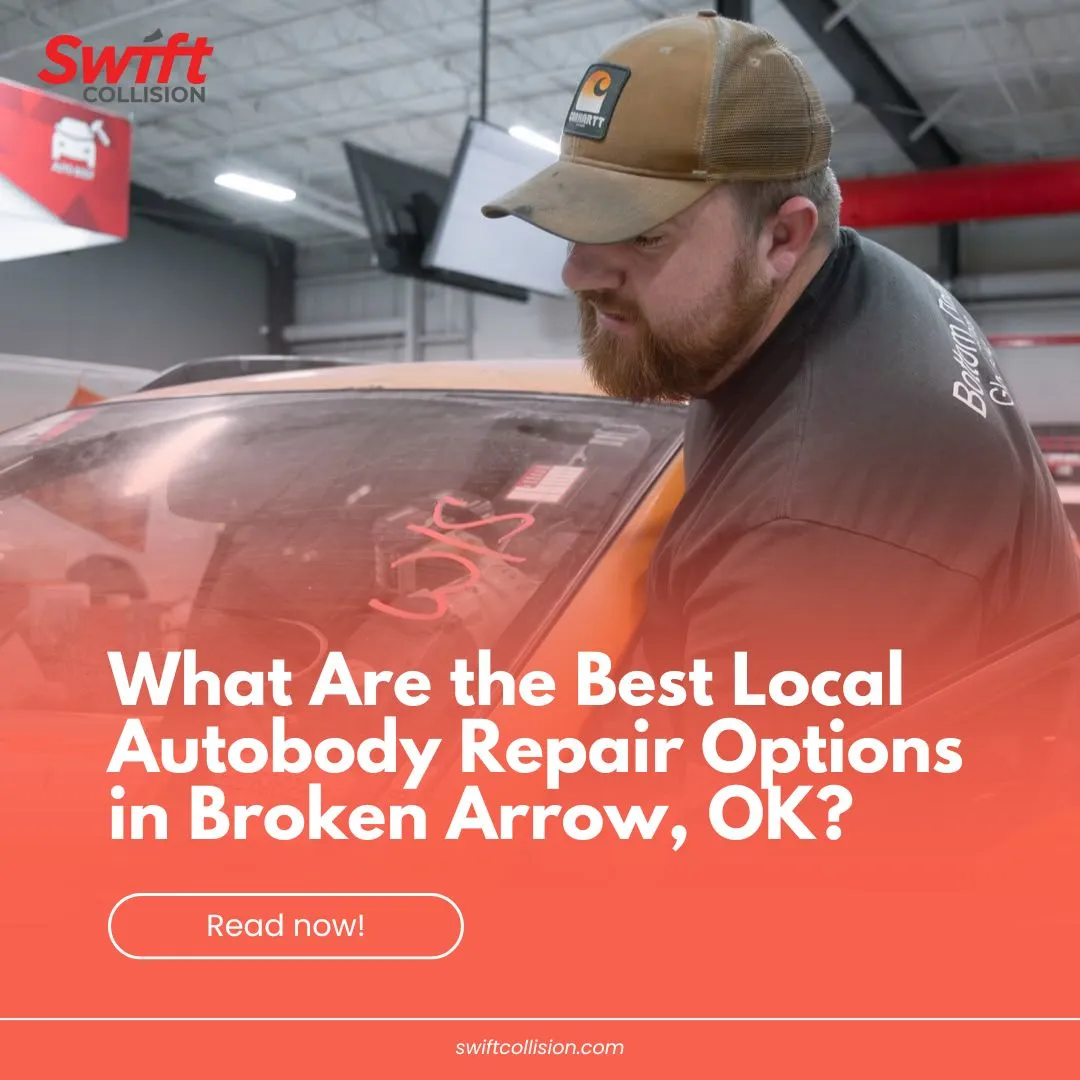 Autobody repair technician repairing a vehicle at Swift Collision in Broken Arrow OK